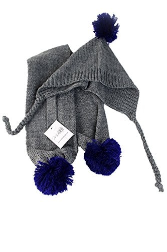 Small Gray & Blue Pom-Pom Dog Hat & Scarf by Midlee