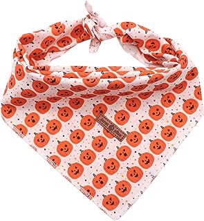 Lionet Paws Halloween Dog Bandana Washable Cotton Handkerchief Scarf Triangle Orange Pumpkin Bandana for Small Medium Larg...