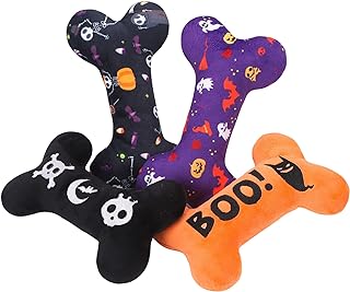 SCENEREAL Halloween Dog Toys - 4 Packs Dog Squeaky Plush Toy Durable Cute Bone Interactive Dog Stuffed Toys with Squeaker ...