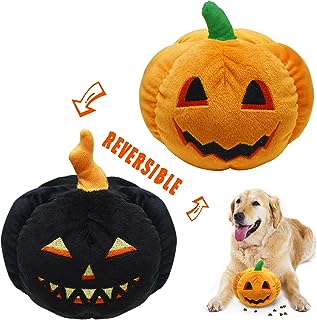 Lepawit Cute Halloween Squeaky Dog Toys Interactive Hide and Seek Dog Toys Plush Reversible Hollowed Pumpkin Dog Toys for ...